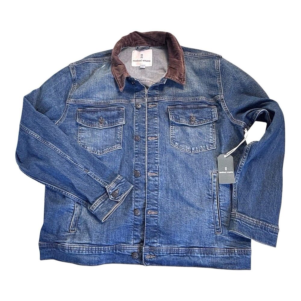 MUTUAL WEAVE Men’s XL Denim Trucker Jacket Blue With Corduroy Collar Chore Coat